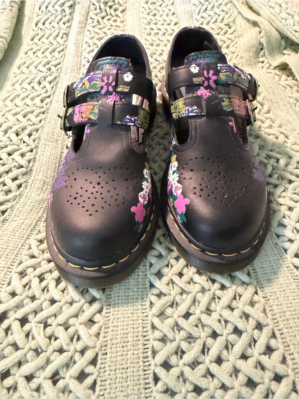 Dr. Martens women’s Black Floral Double-Buckle Mary Janes - Picture 2 of 7